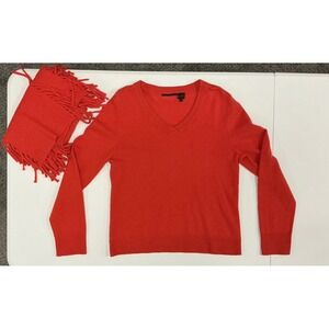 Cashmere Sweater Orange V Neck Size M Women's Long Sleeve Pullover Scarf Swiftie